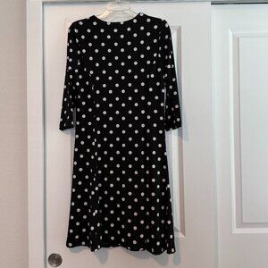 Susan Graver Black & White Printed Liquid Knit V-Neck 3/4 Sleeve Dress Small